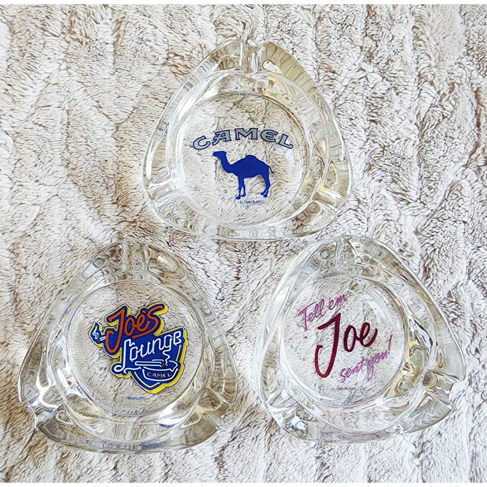 Vintage 1992 Camel Joe Cigarettes Glass Ashtray Set of 3 Joes Lounge Retro